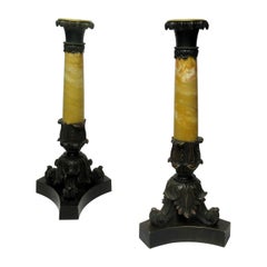 Antique Pair of Grand Tour French Bronze Dore Sienna Marble Ormolu Candlesticks