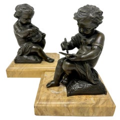 Ancienne paire de chérubins italiens Grand Tour en bronze Aftr Antonio Canova Sienne Marbre