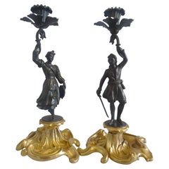 Antique pair Greek Revolution Hellenistic figural candlesticks 