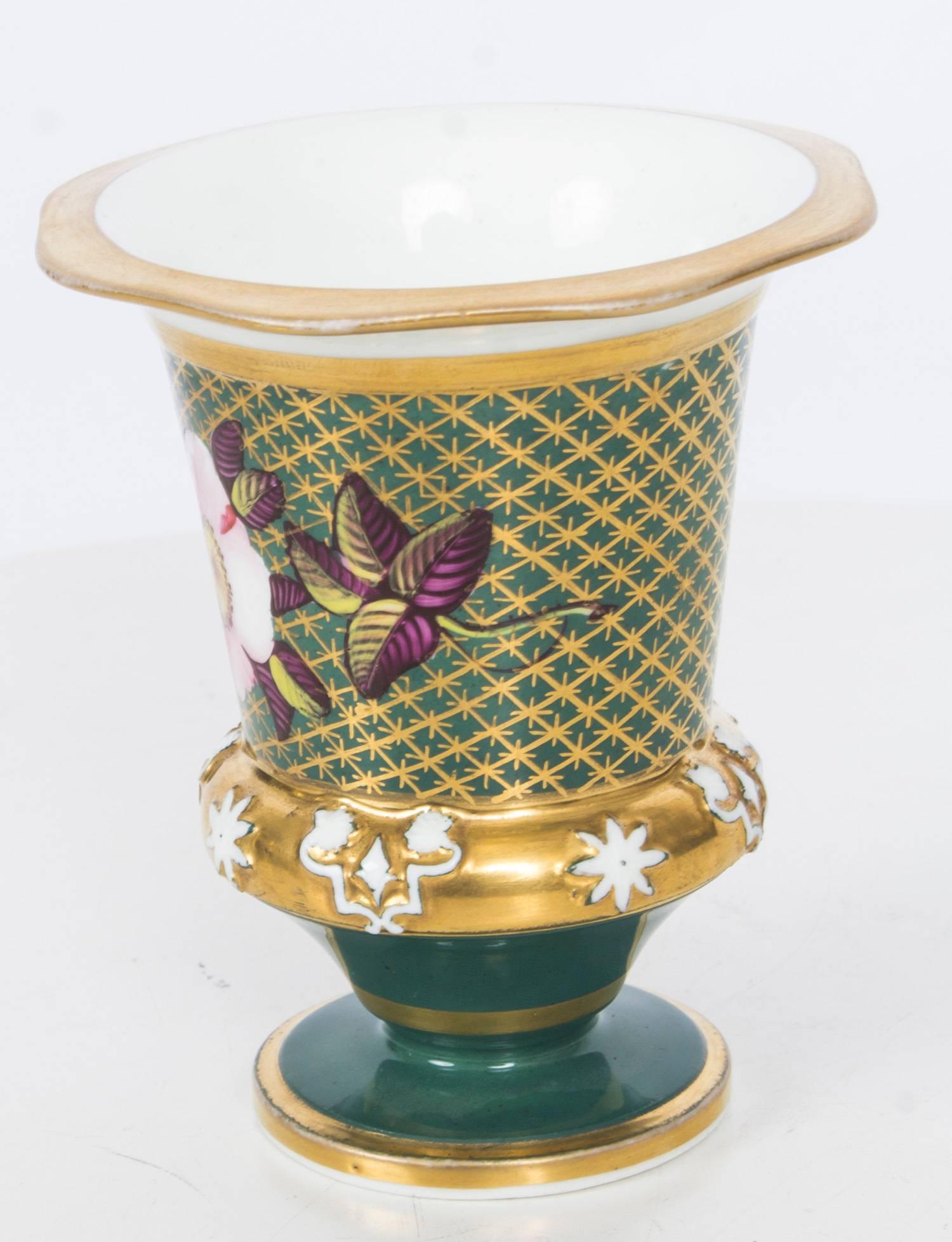 Antique Pair of Green and Gilt Regency English Beaker Matchpots, 19th Century 5