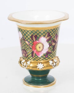 Antique Pair of Green and Gilt Regency English Beaker Matchpots, 19th Century