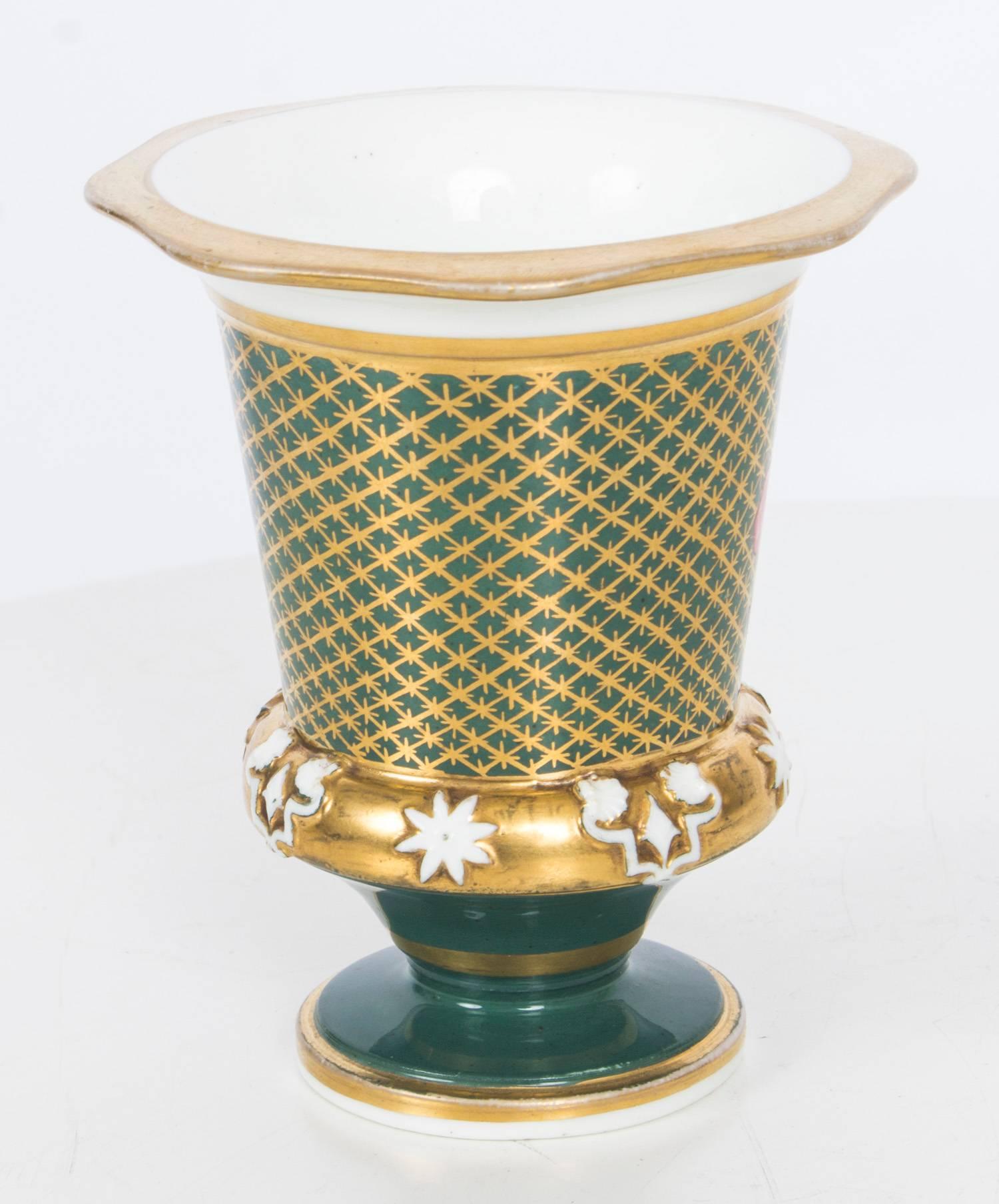 Antique Pair of Green and Gilt Regency English Beaker Matchpots, 19th Century 1
