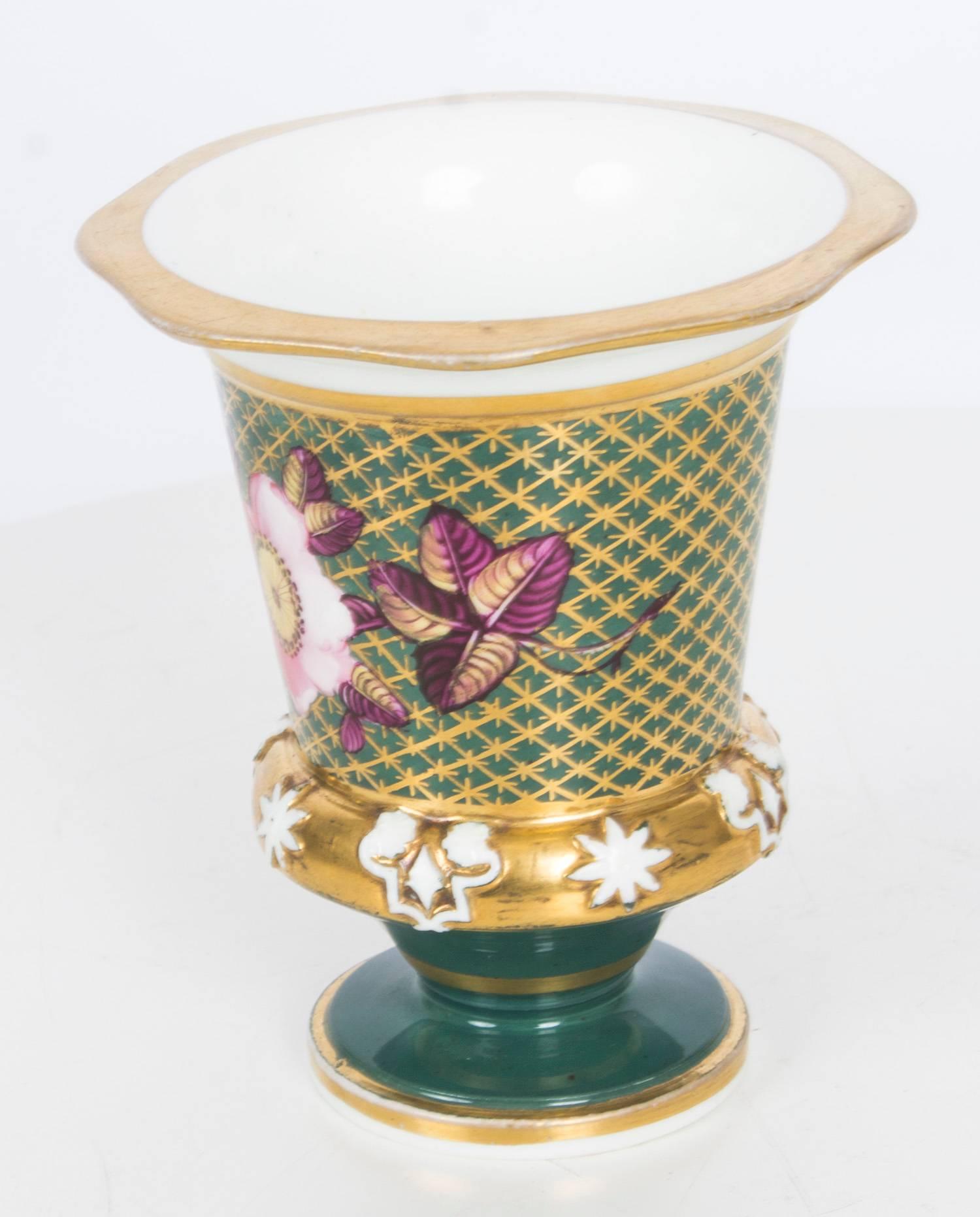 Antique Pair of Green and Gilt Regency English Beaker Matchpots, 19th Century 2