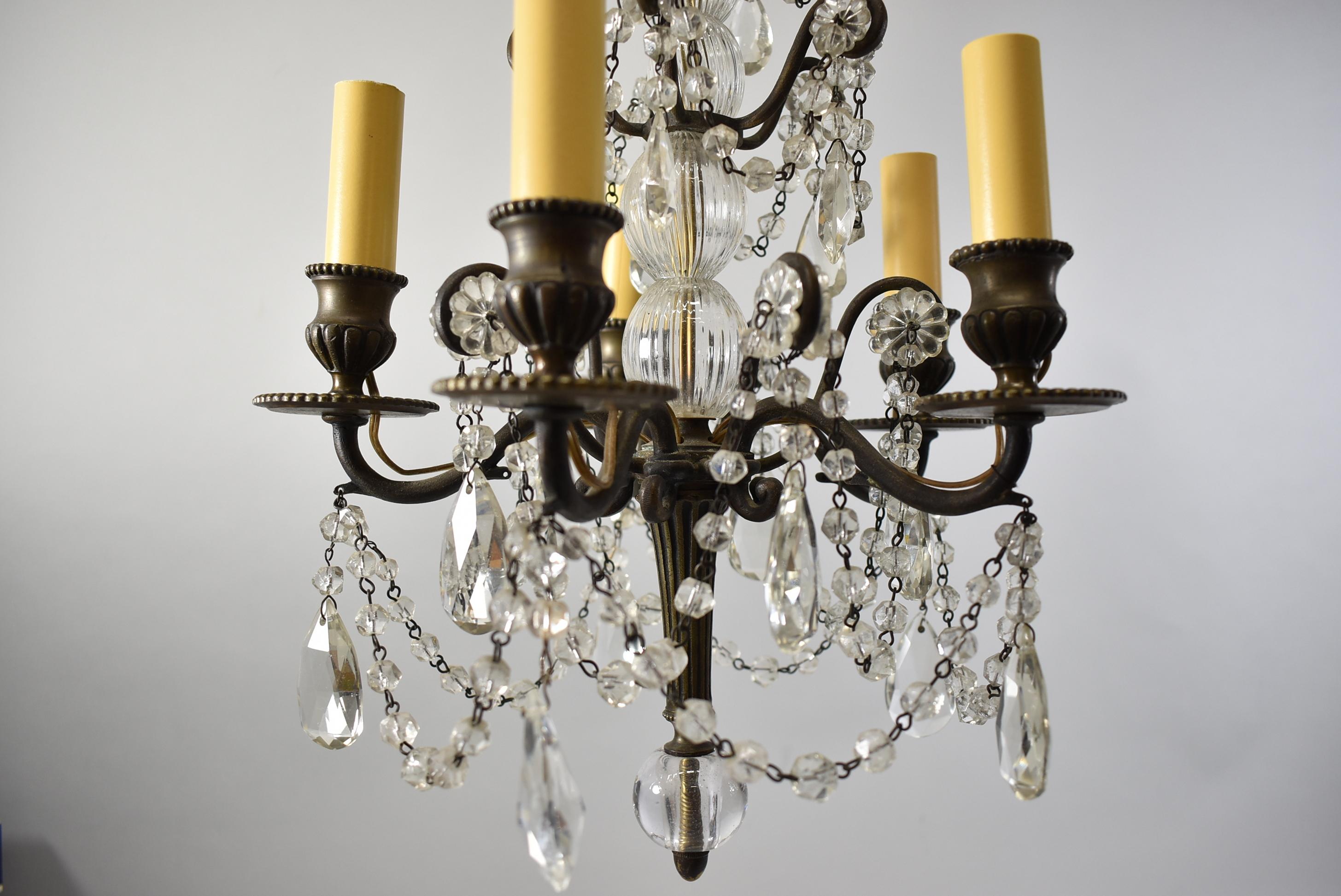 Antique Pair Hand Blown Glass Four Tier Chandeliers In Good Condition For Sale In Toledo, OH