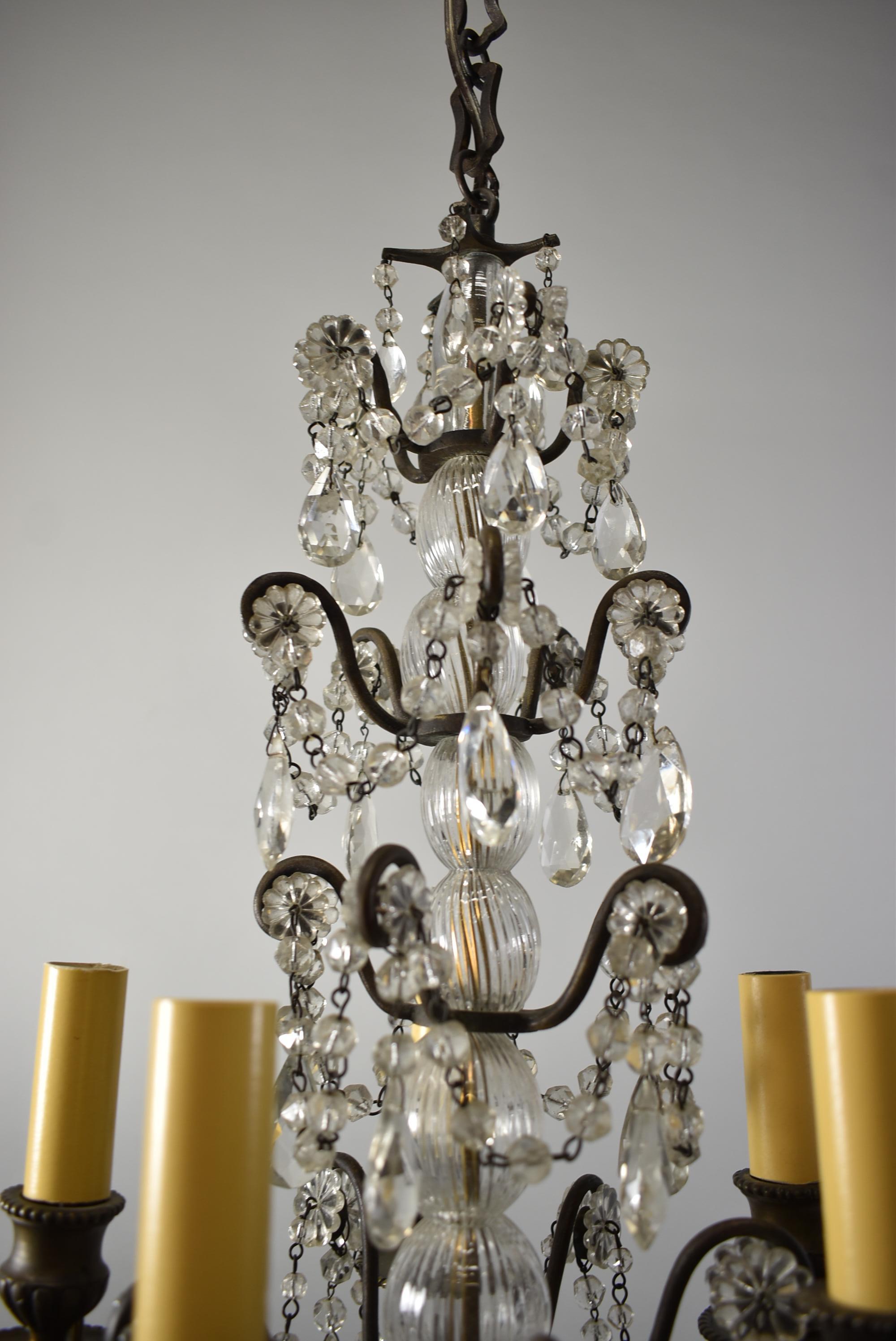20th Century Antique Pair Hand Blown Glass Four Tier Chandeliers For Sale