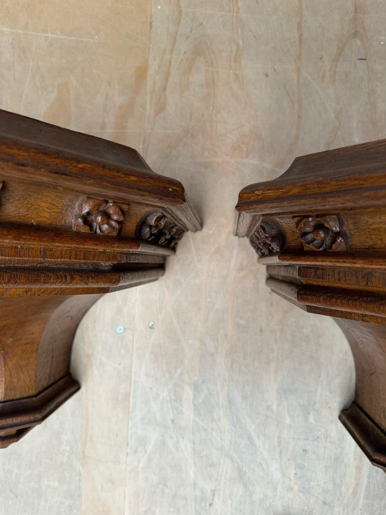 19th Century Antique Pair Hand Carved Gothic Revival Wall Brackets, Shelfs w Quality Carvings For Sale