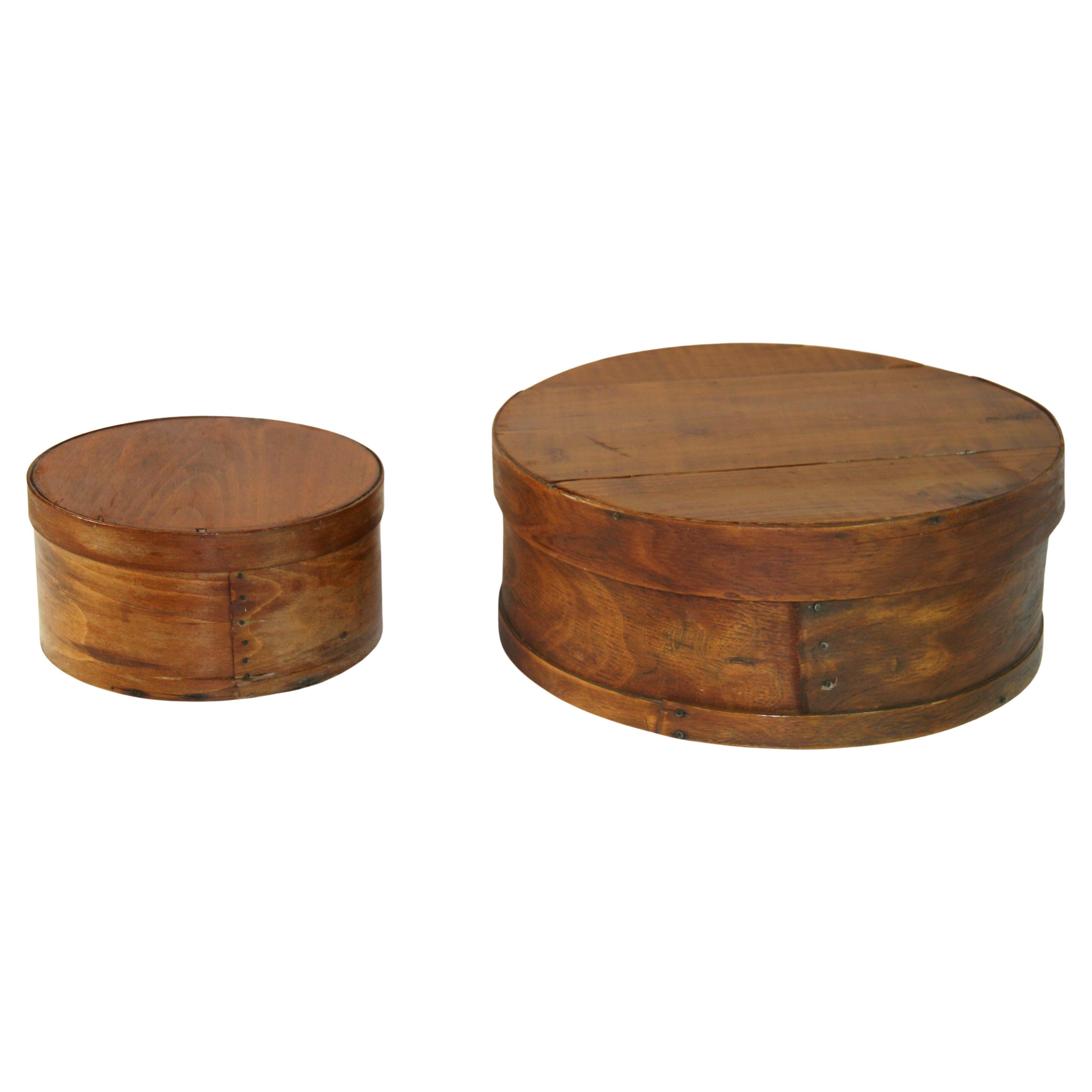 Pareja de Antiguas Cajas de Madera Hand Made para Sombreros/Almacenar