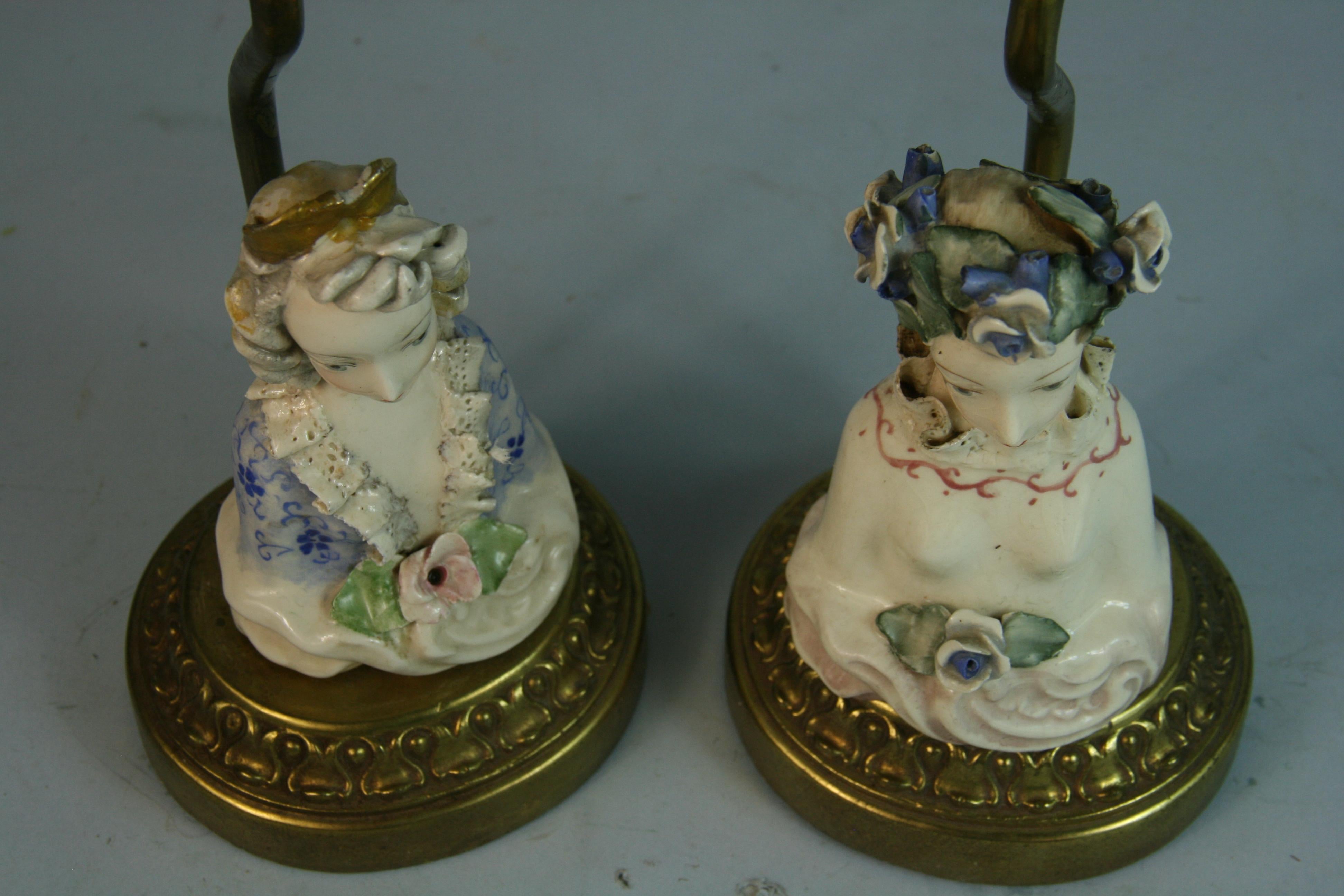 Antique Pair Hand Painted English Porcelain Figural Lamps For Sale 7