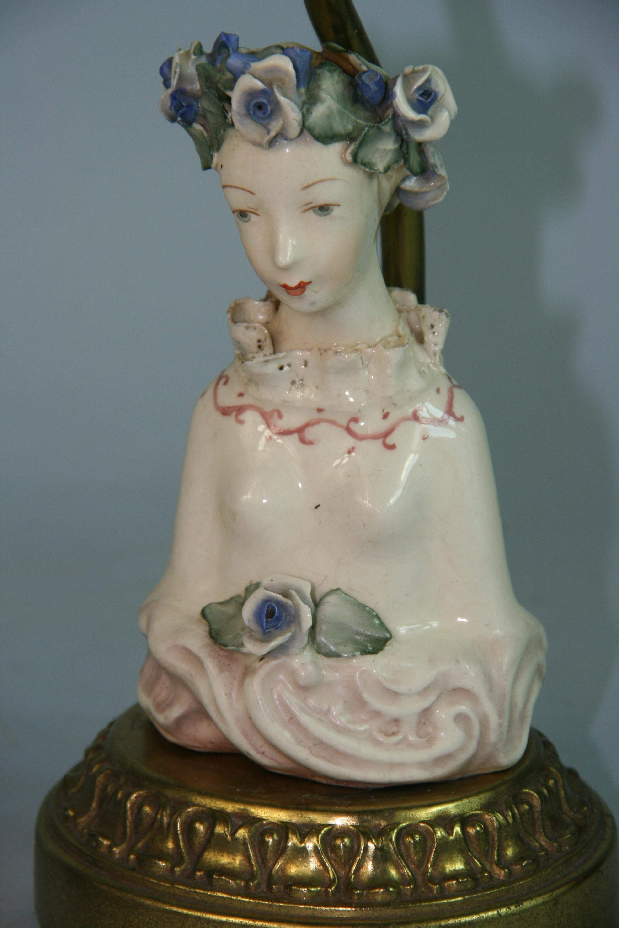 Early 20th Century Antique Pair Hand Painted English Porcelain Figural Lamps For Sale
