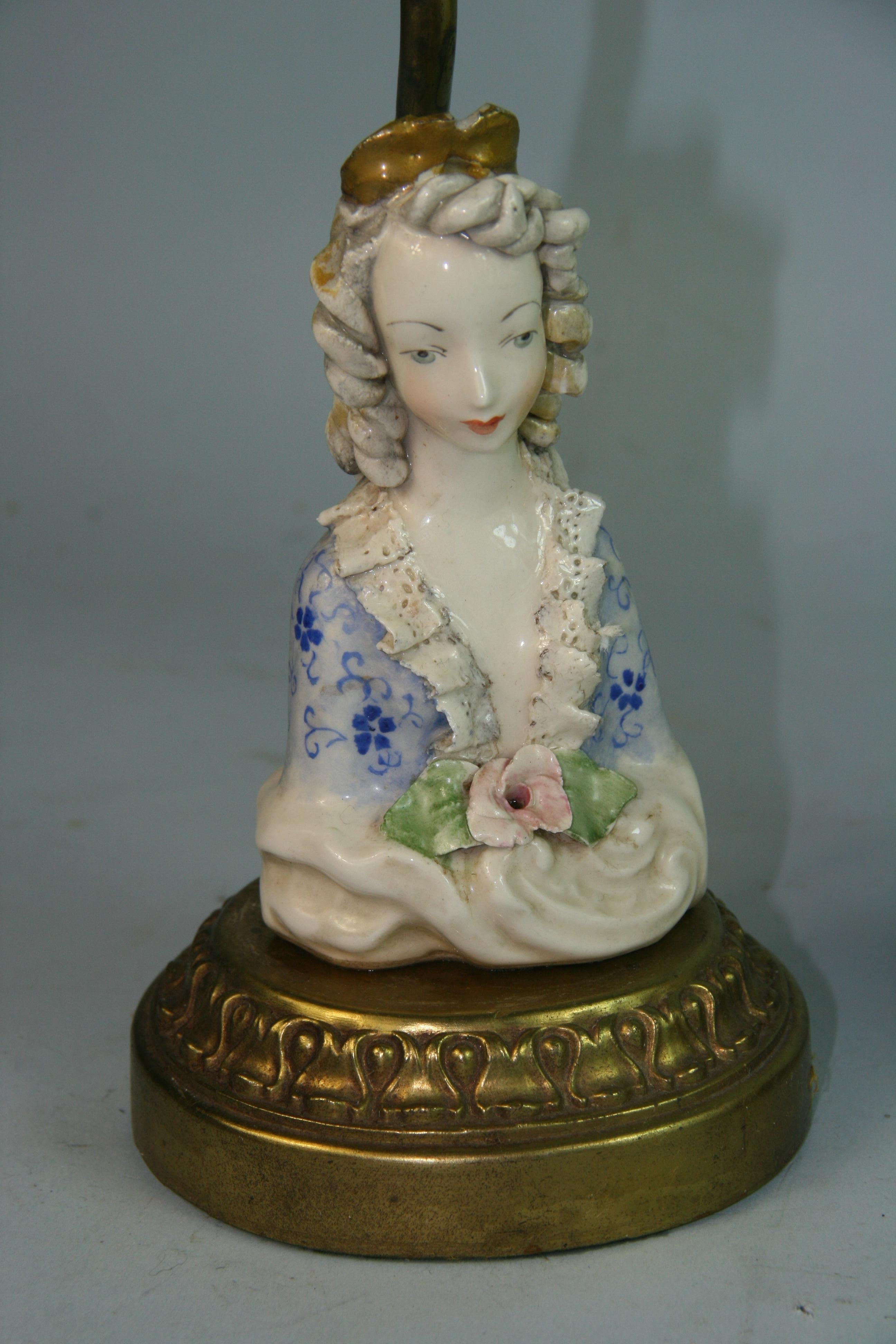 Antique Pair Hand Painted English Porcelain Figural Lamps For Sale 2