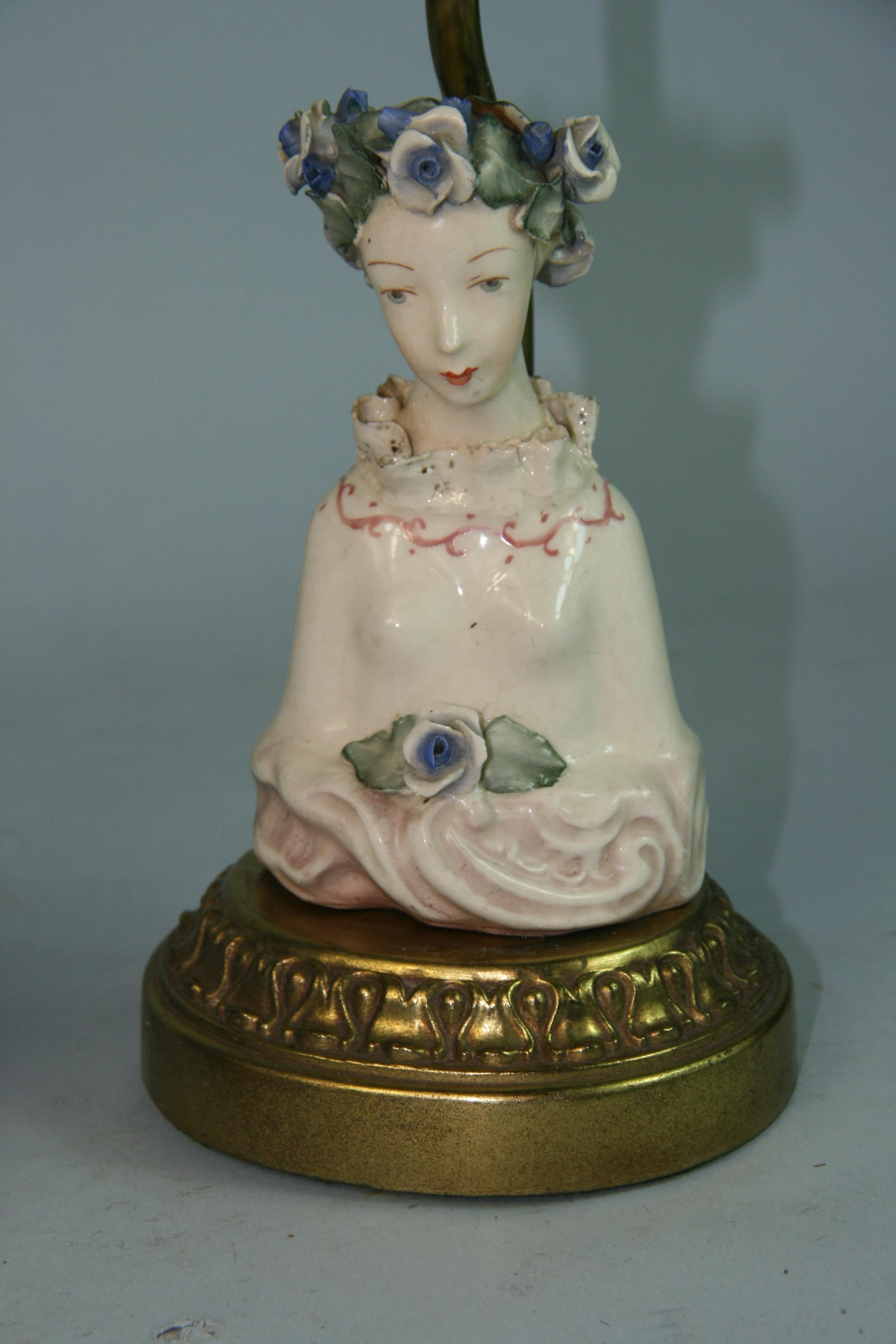Antique Pair Hand Painted English Porcelain Figural Lamps For Sale 3