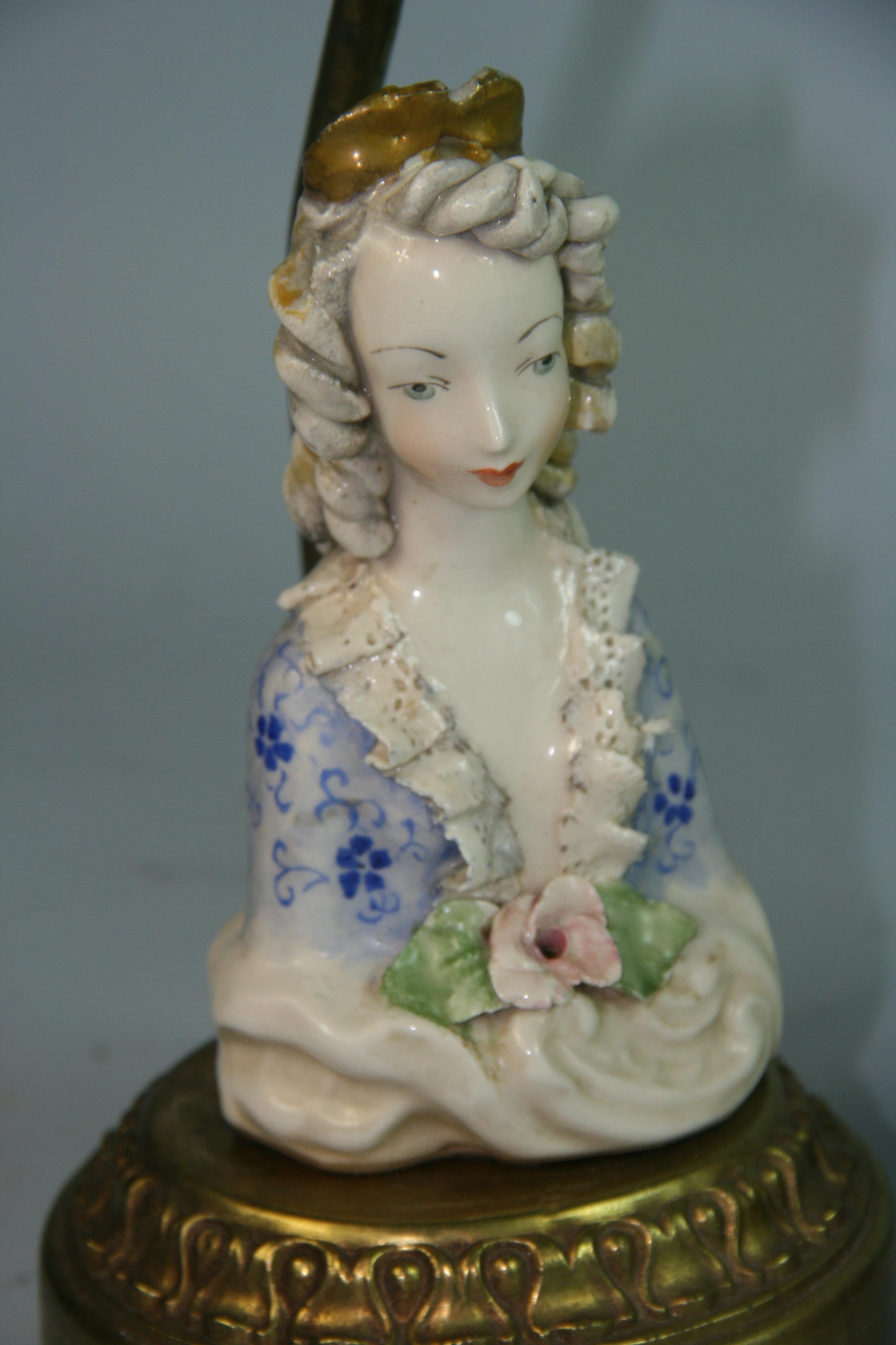 Antique Pair Hand Painted English Porcelain Figural Lamps For Sale 5