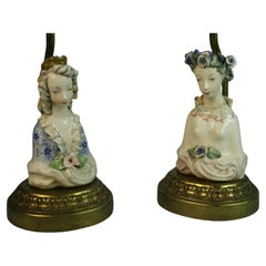 Antique Pair Hand Painted English Porcelain Figural Lamps