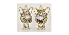 Antique Pair /Hand-Painted Porcelain Covered Urns by Jacob Petit "French / 1868"