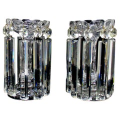 Antique Pair Handcut Full Lead Crystal Diamond Cut Lustres Vases Possibly Irish