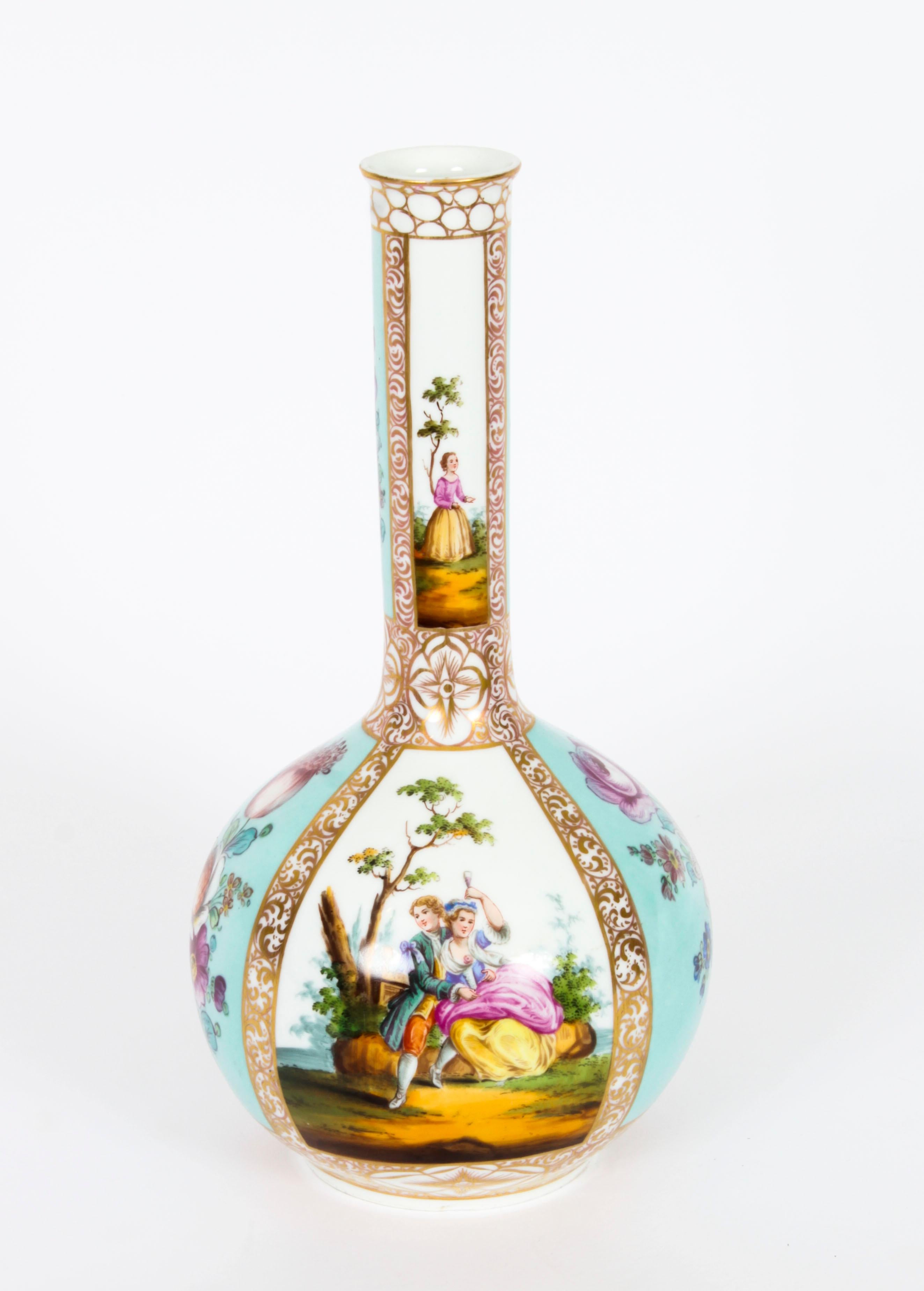 Mid-19th Century Antique Pair Helena Wolfsohn Dresden Porcelain Vases Provenance, 19th C For Sale