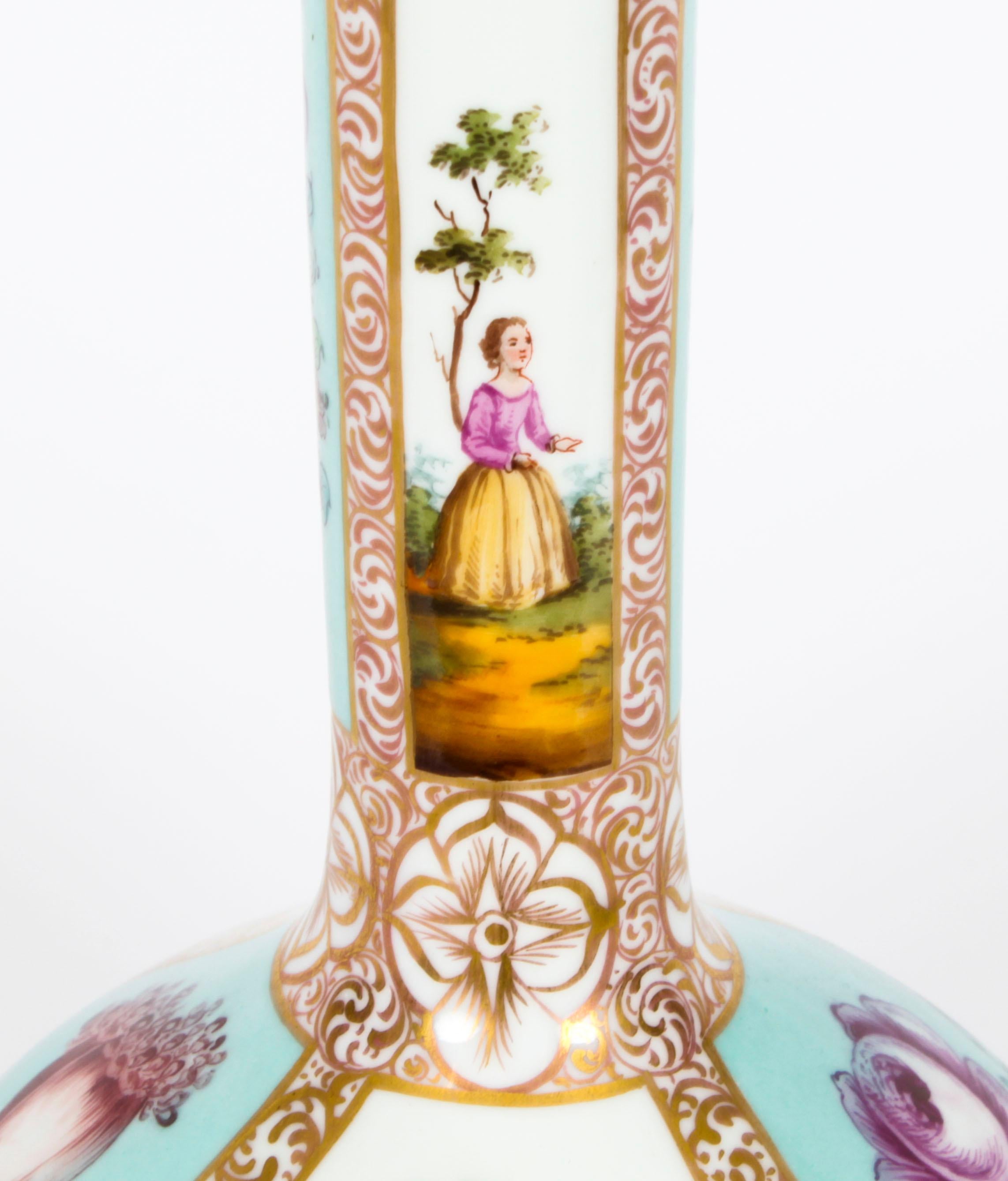 Antique Pair Helena Wolfsohn Dresden Porcelain Vases Provenance, 19th C 1