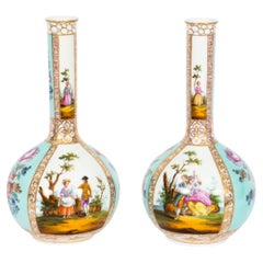 Antique Pair Helena Wolfsohn Dresden Porcelain Vases Provenance, 19th C