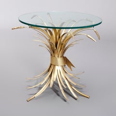 Pair of Hollywood Regency Gilt Metal Wheat Form Side Tables, Early 20th Century