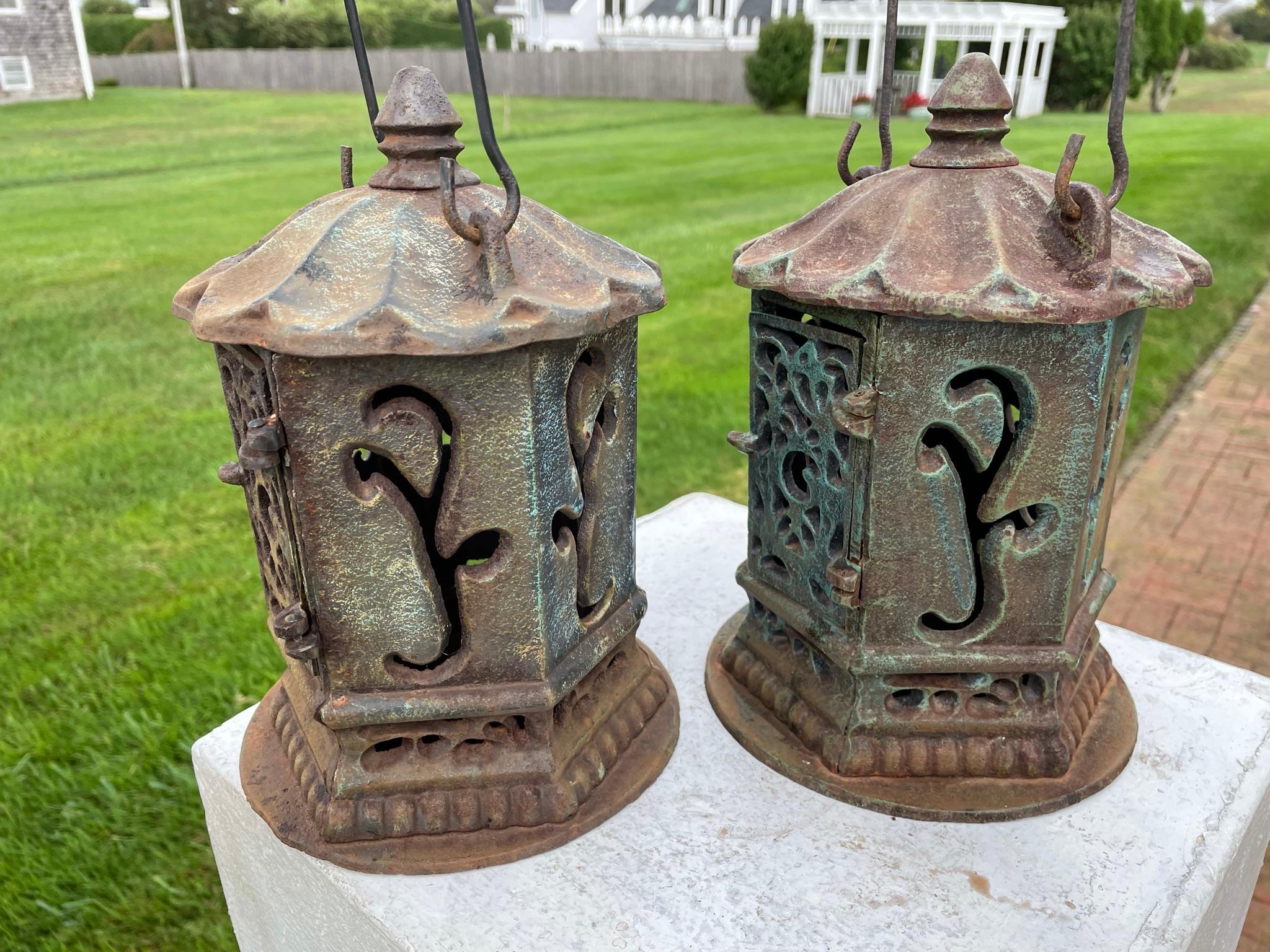 From our recent garden acquisitions in original condition

The first pair we've seen.

Pair (2) of rare heavy hand cast iron 