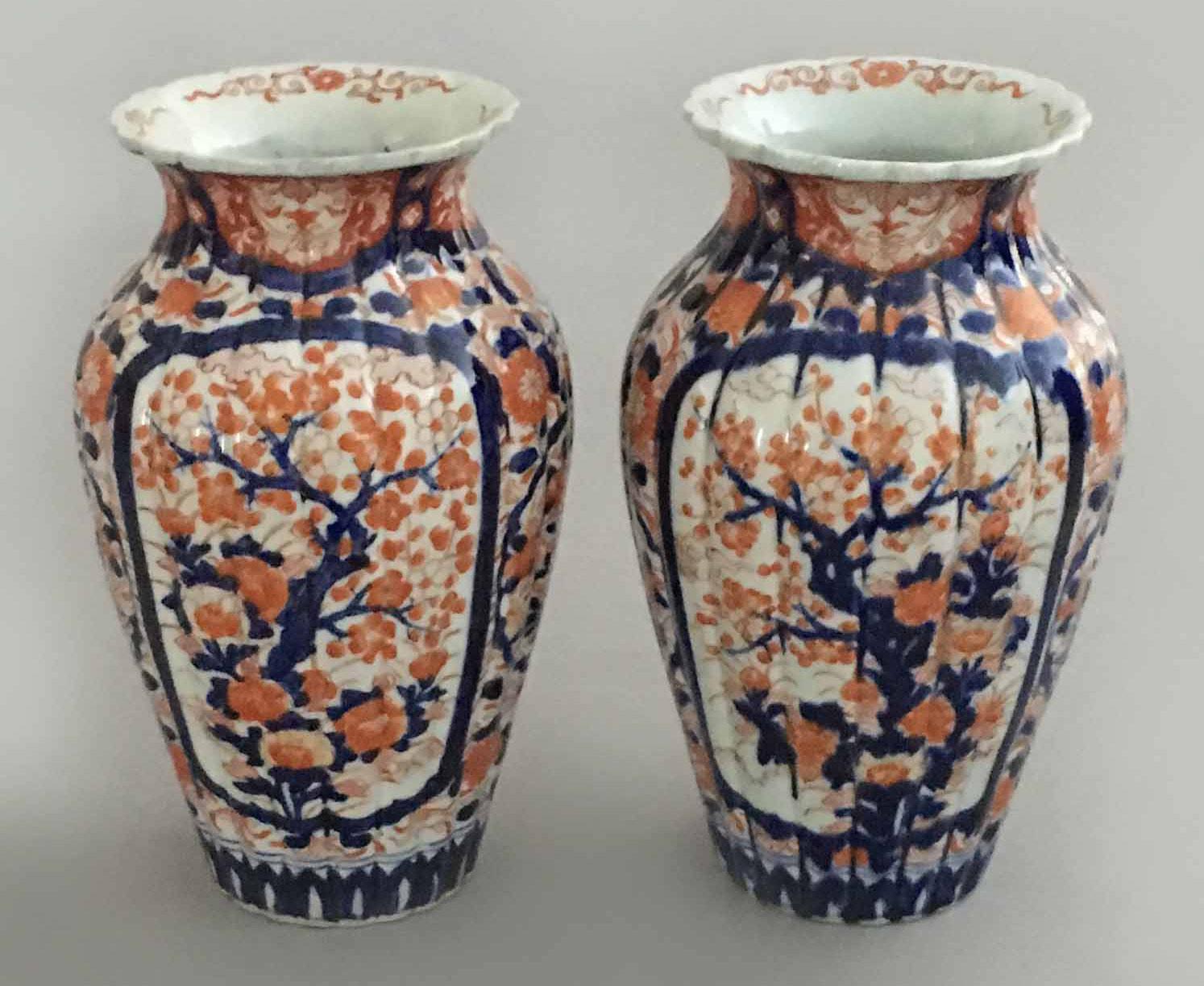 Japanese Antique Pair of Imari Open Vases
