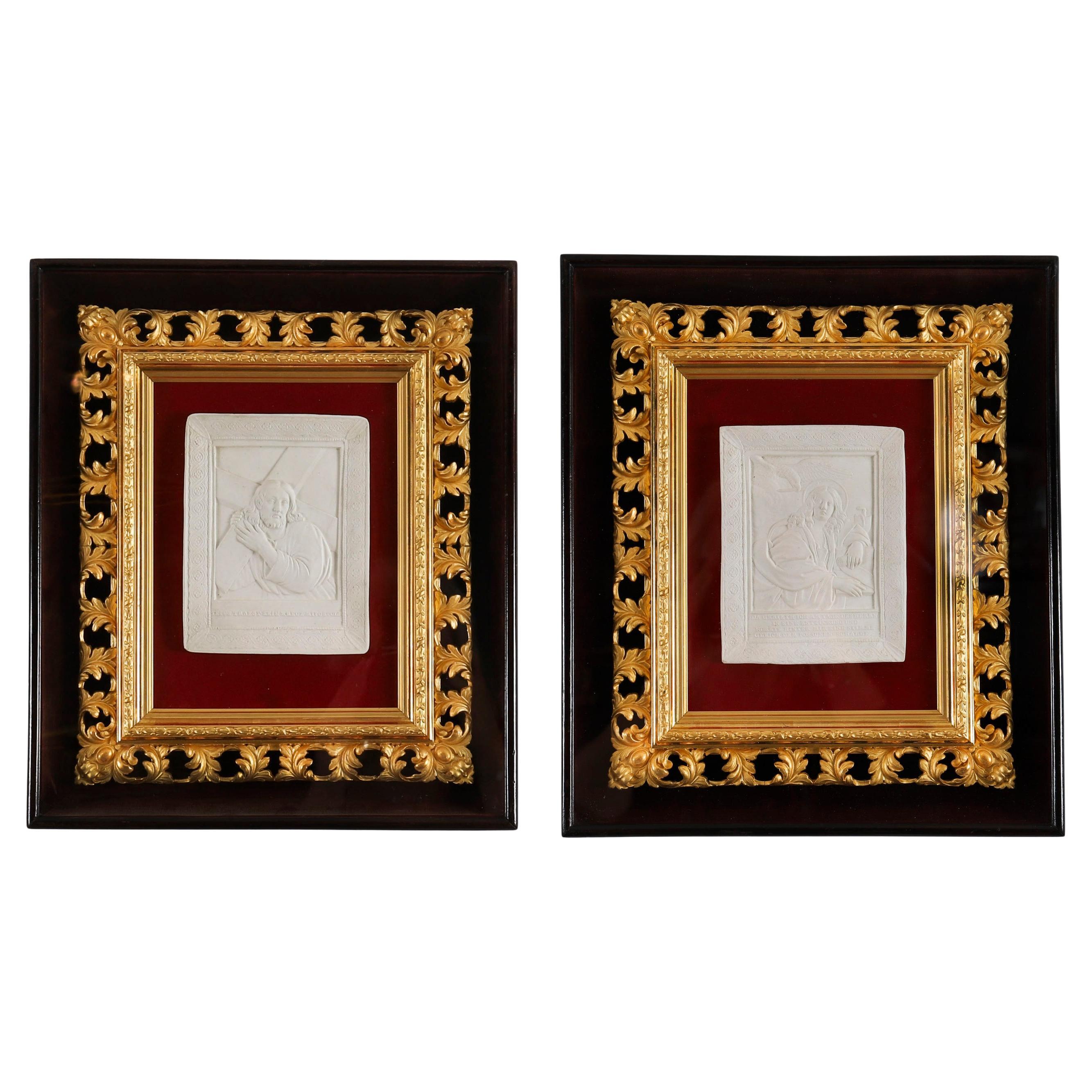Antike Paar Intaglios Christus & Erzengel Gabriel Florentine Frames 19.
