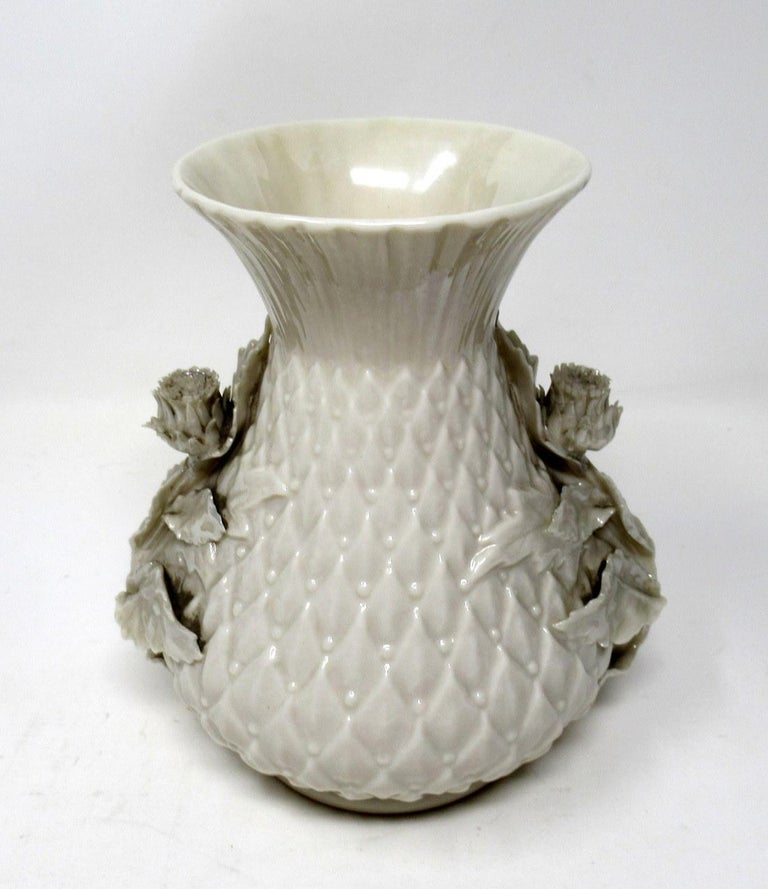 Antique Pair of Irish Belleek Thistle Vases Lily Black Mark, Ireland at 1stDibs