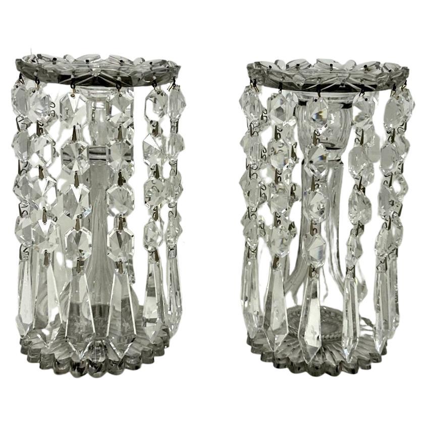 A Stylish Example of a Fine Pair of Hand Cut Full Lead Crystal Lusters of outstanding heavy gauge quality and good size proportions, made in Ireland by the World-famous Irish Glass Company Waterford Crystal, Waterford, County Tipperary. Late