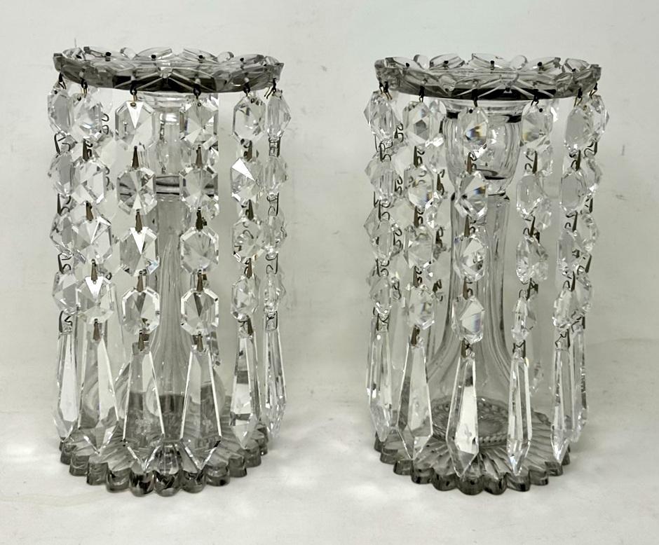 Regency Antique Pair Irish Waterford Crystal Hand Cut Full Lead Lustres Vases Ireland