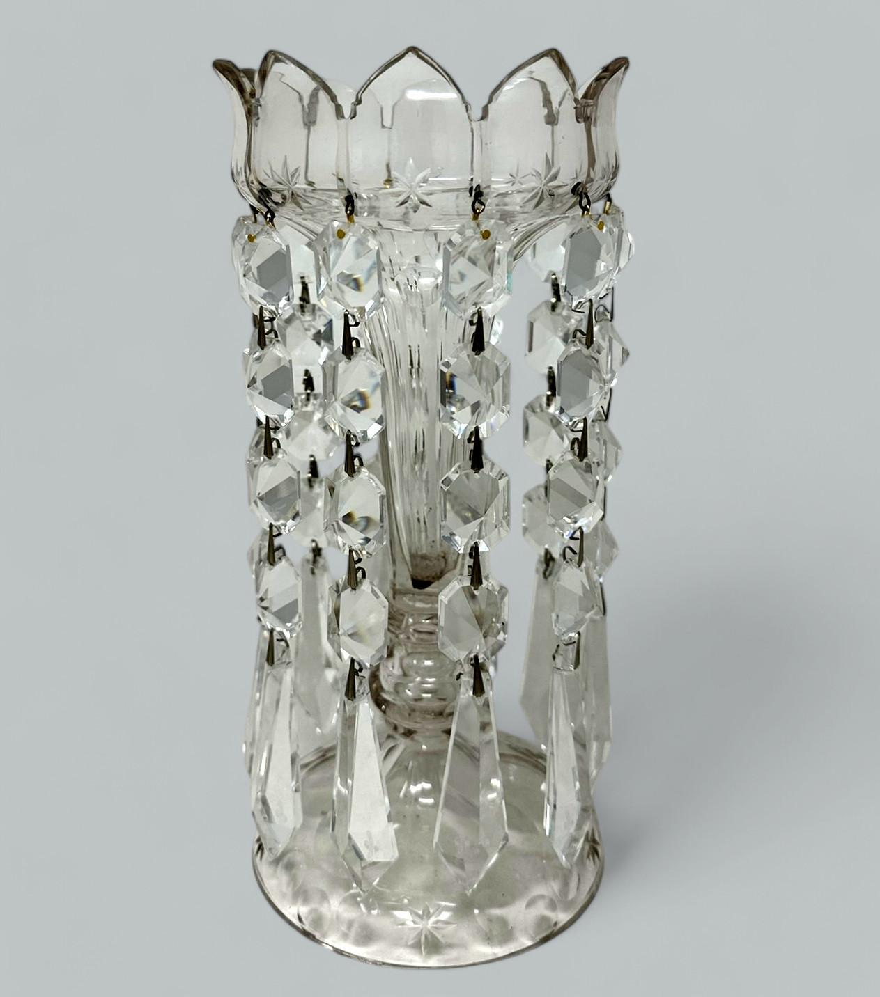 Antique Pair Irish Waterford Crystal Hand Cut Full Lead Lustres Vases Ireland For Sale 1