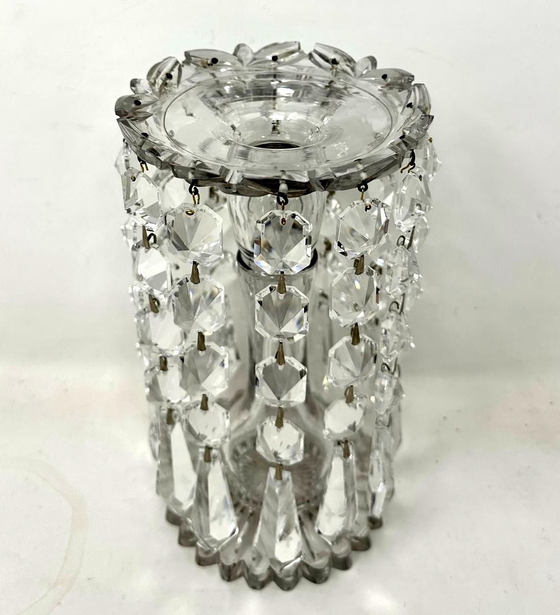 Antique Pair Irish Waterford Crystal Hand Cut Full Lead Lustres Vases Ireland 1