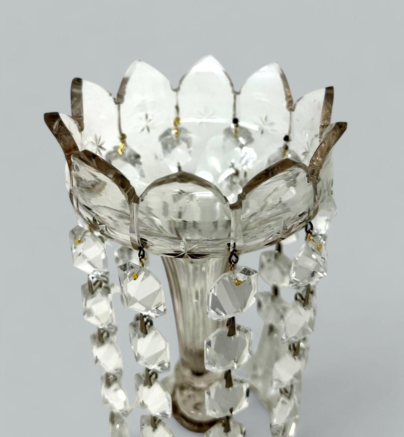 Antique Pair Irish Waterford Crystal Hand Cut Full Lead Lustres Vases Ireland For Sale 2