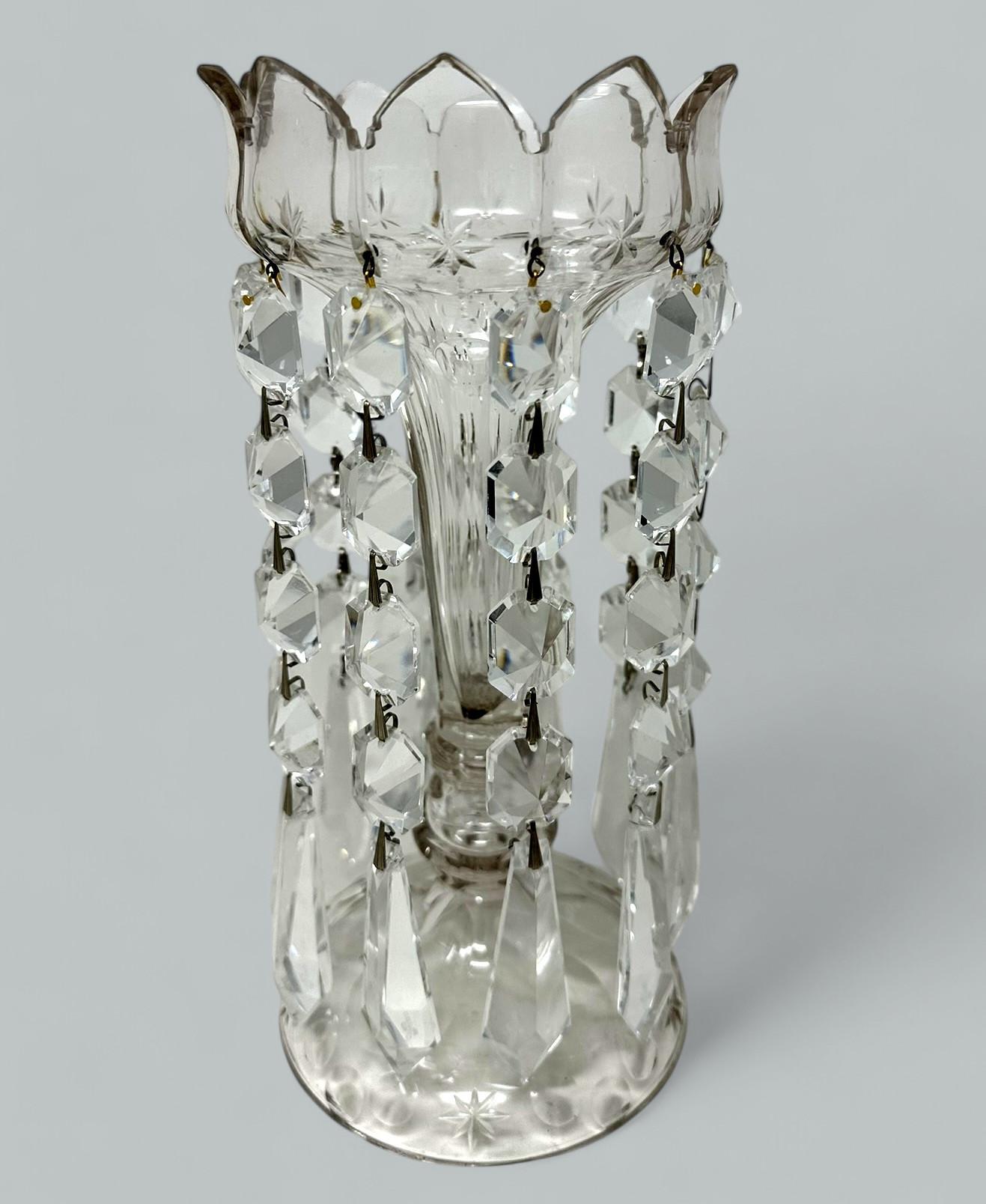 Antique Pair Irish Waterford Crystal Hand Cut Full Lead Lustres Vases Ireland For Sale 3