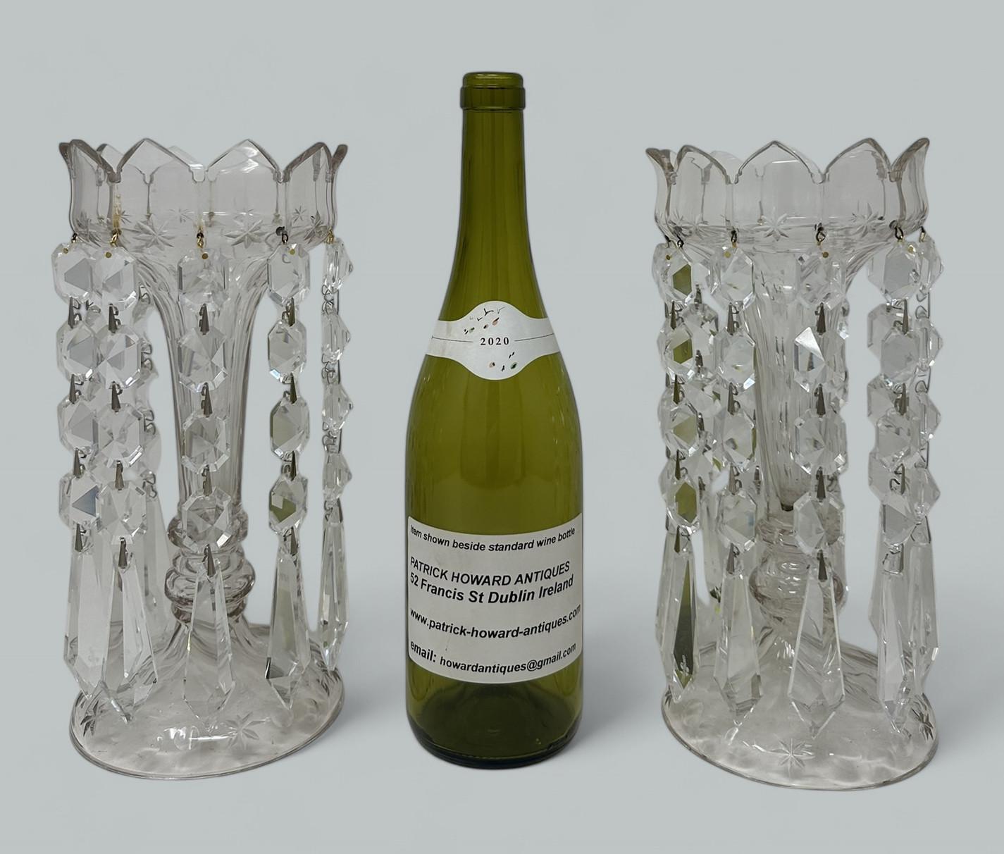 Antique Pair Irish Waterford Crystal Hand Cut Full Lead Lustres Vases Ireland For Sale 4