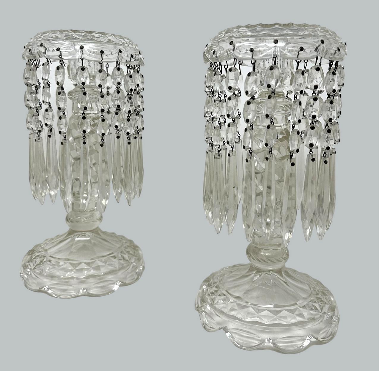 Antike Paar irische Waterford Crystal Hand geschliffene Lüster Lüster Vase Irland (Viktorianisch) im Angebot