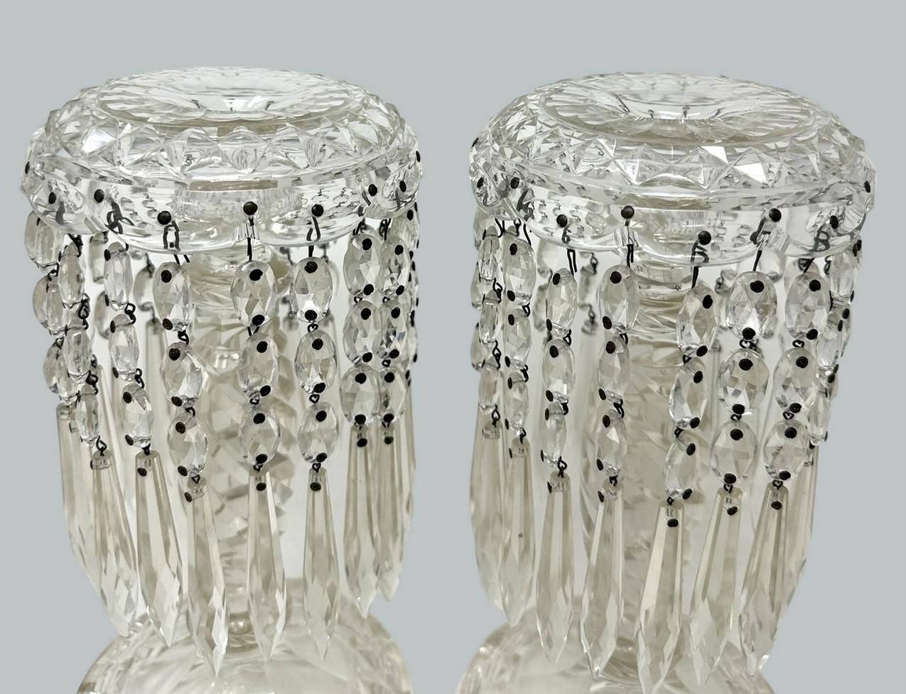 Antike Paar irische Waterford Crystal Hand geschliffene Lüster Lüster Vase Irland (Handgeschnitzt) im Angebot