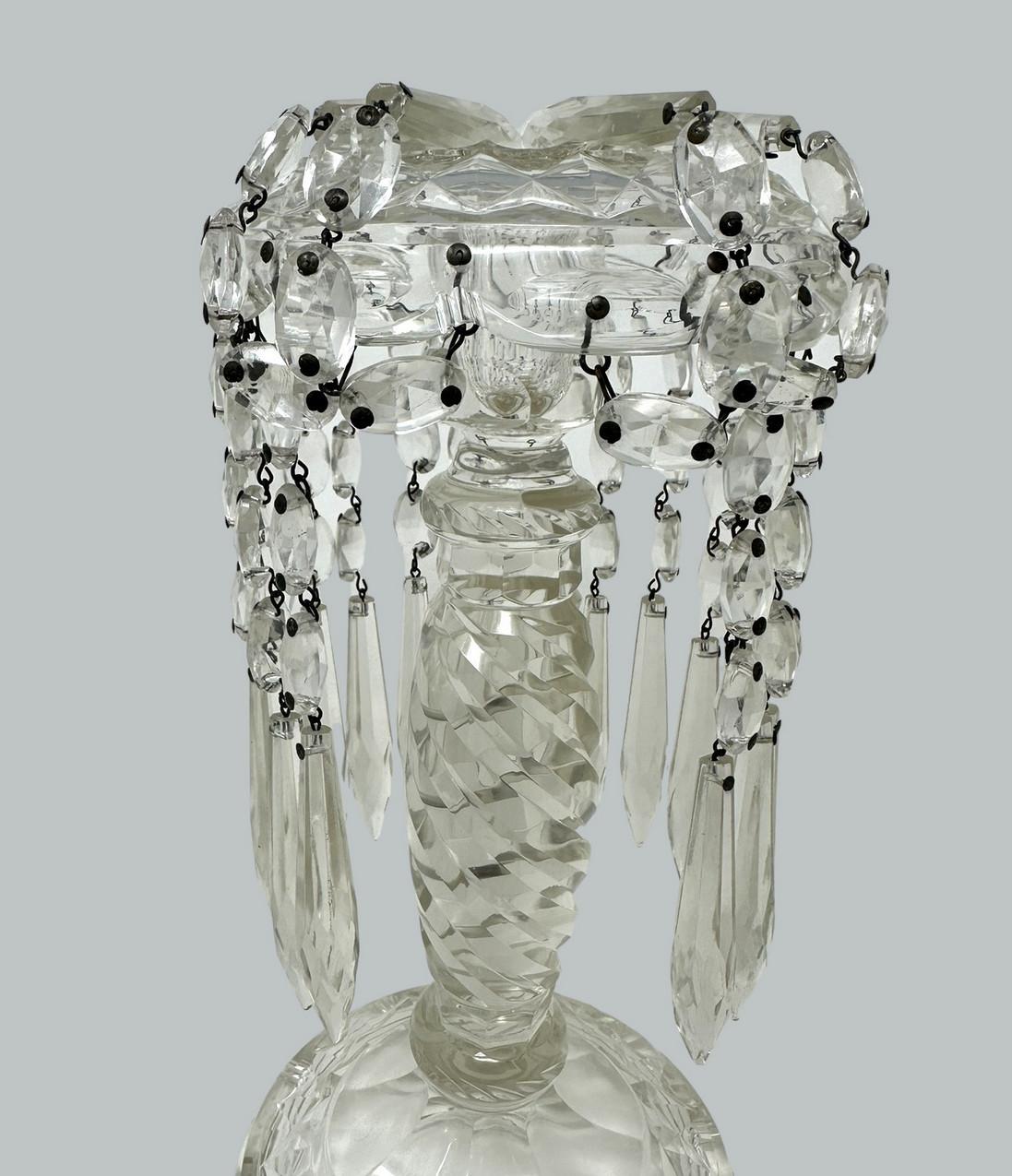 Antike Paar irische Waterford Crystal Hand geschliffene Lüster Lüster Vase Irland im Angebot 1