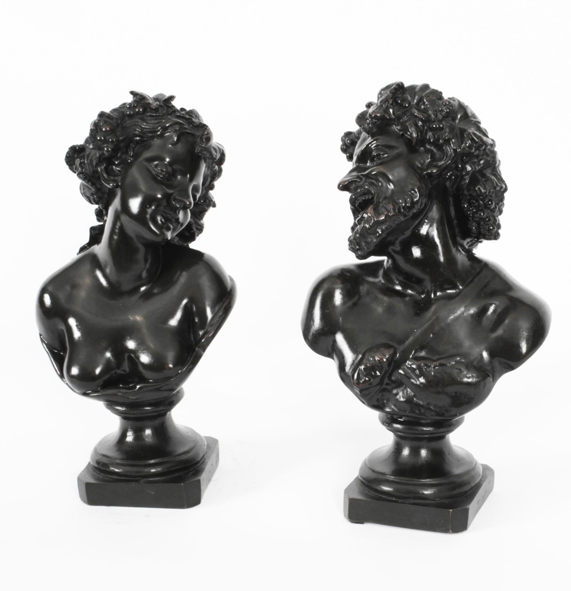 Antique Pair Italian Bronze Busts Dionysus and Ariadne by Clodion 18th Century For Sale 15