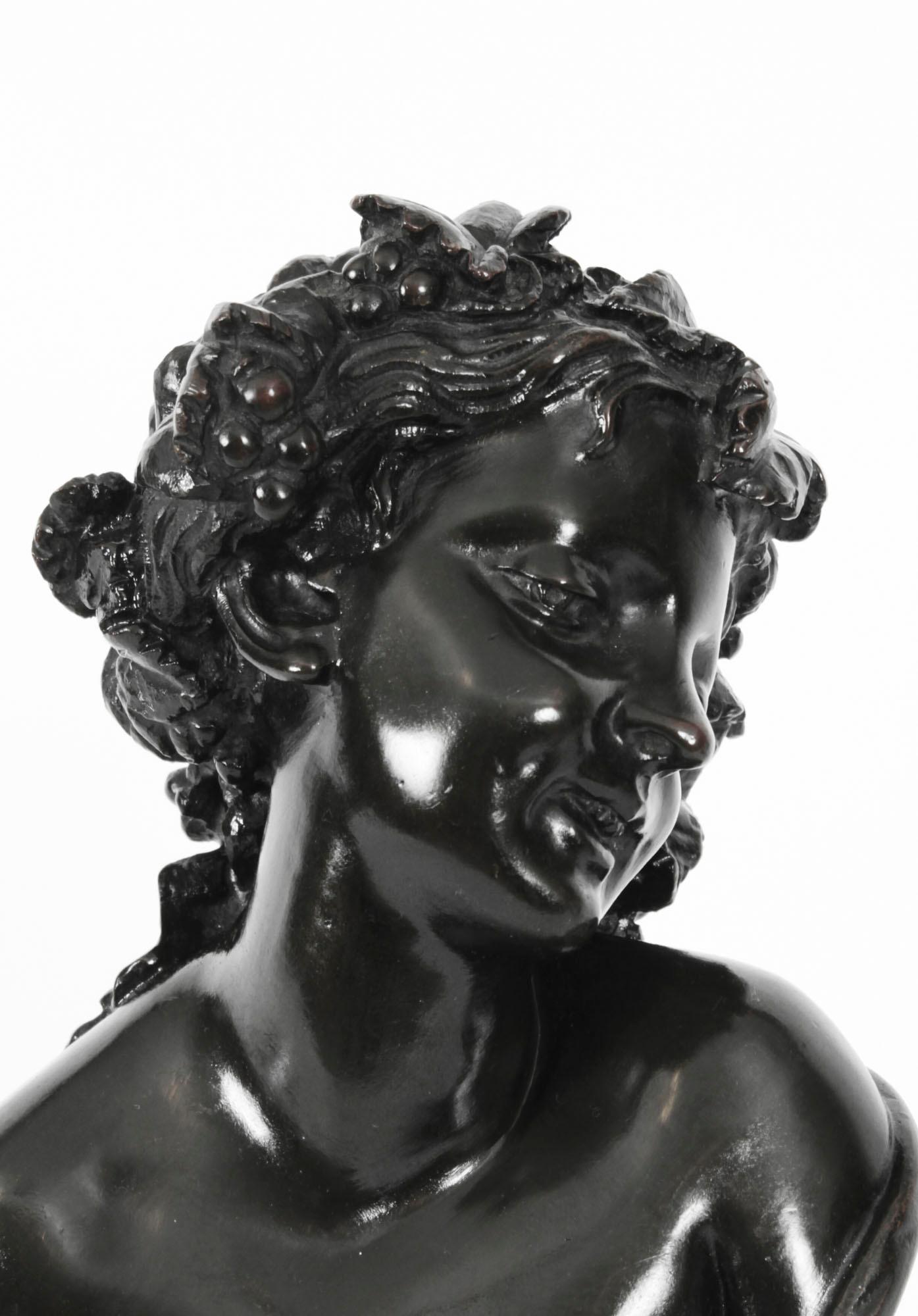 Patinated Antique Pair Italian Bronze Busts Dionysus and Ariadne by Clodion 18th Century For Sale