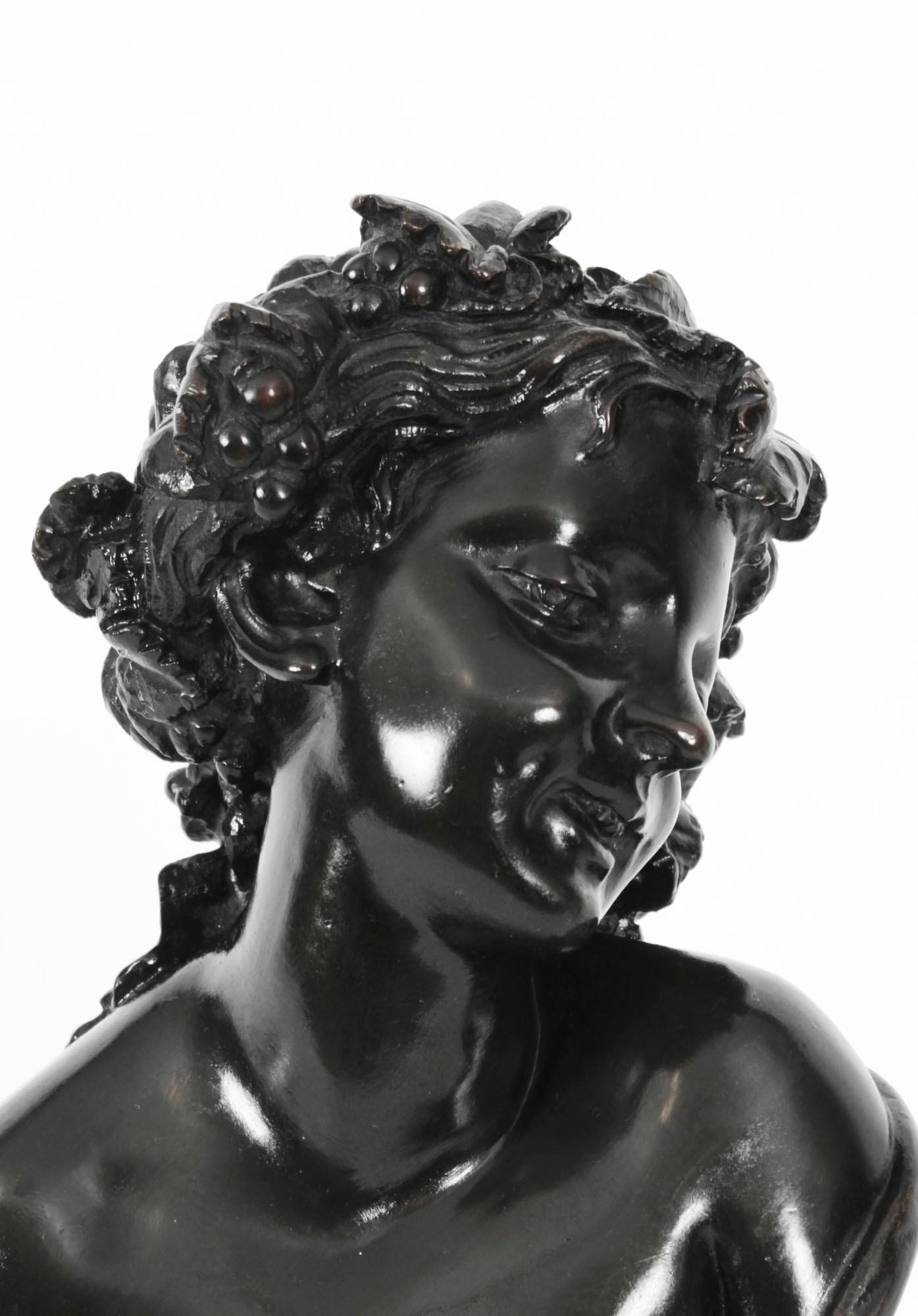 Patinated Antique Pair Italian Bronze Busts Dionysus and Ariadne by Clodion 18th Century