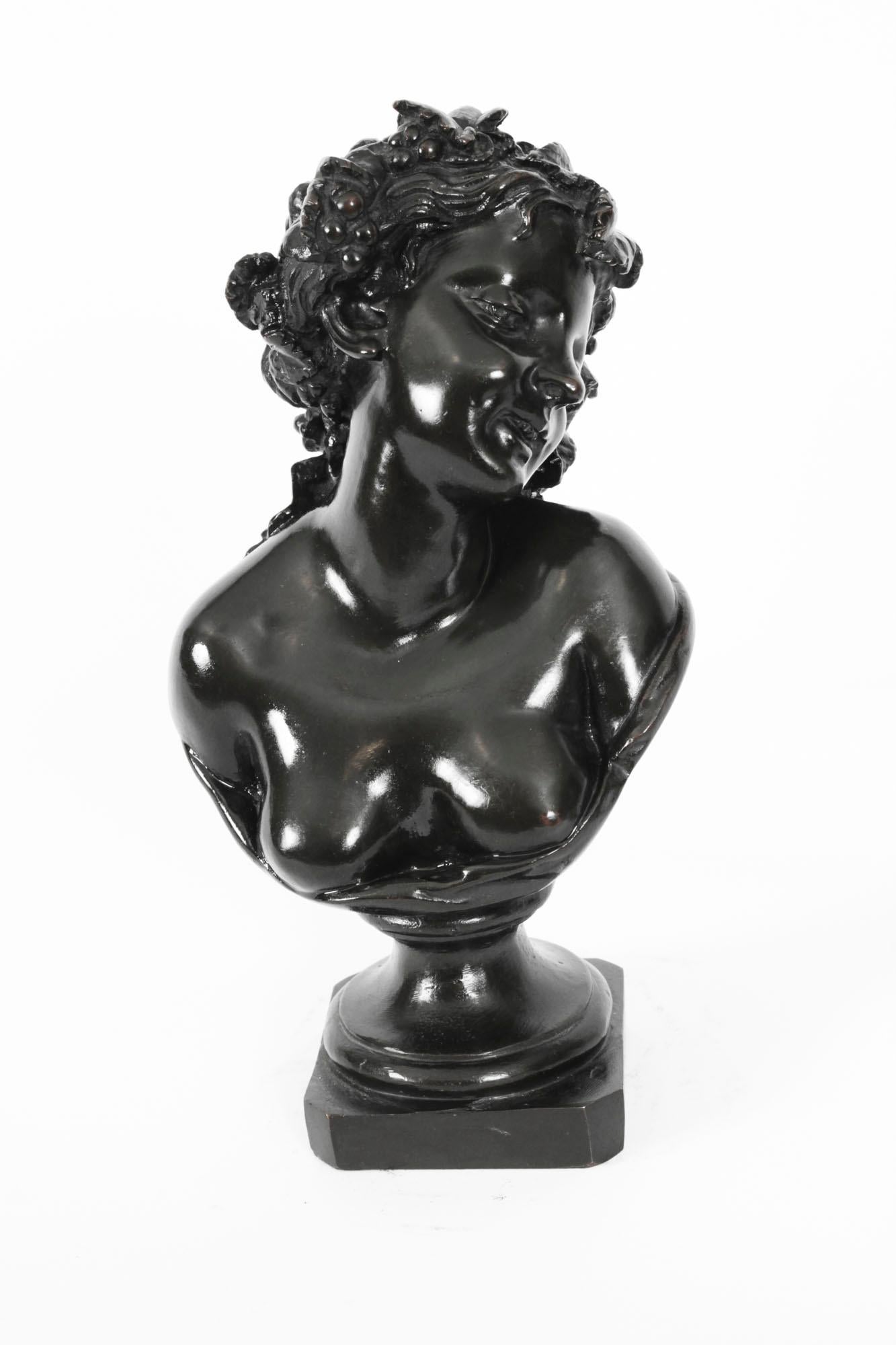 Antique Pair Italian Bronze Busts Dionysus and Ariadne by Clodion 18th Century In Good Condition For Sale In London, GB