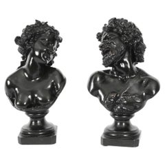 Vintage Pair Italian Bronze Busts Dionysus and Ariadne by Clodion 18th Century