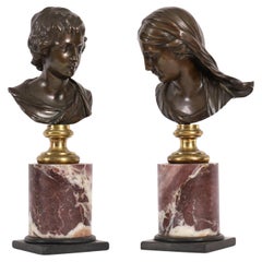 Antique Pair Italian Bronze Busts of Dionysus and Ariadne 19th Century