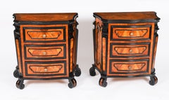 Antique Pair Italian Burr Walnut Serpentine Bedside Chests 18th Century