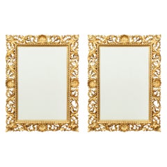 Antique Pair Italian Giltwood Florentine Overmantle Mirror 83 x 61cm 19thCentury