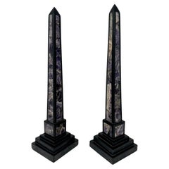 Antique Pair Italian Grand Tour Amethyst Blue John Marble Neoclassical Obelisks 