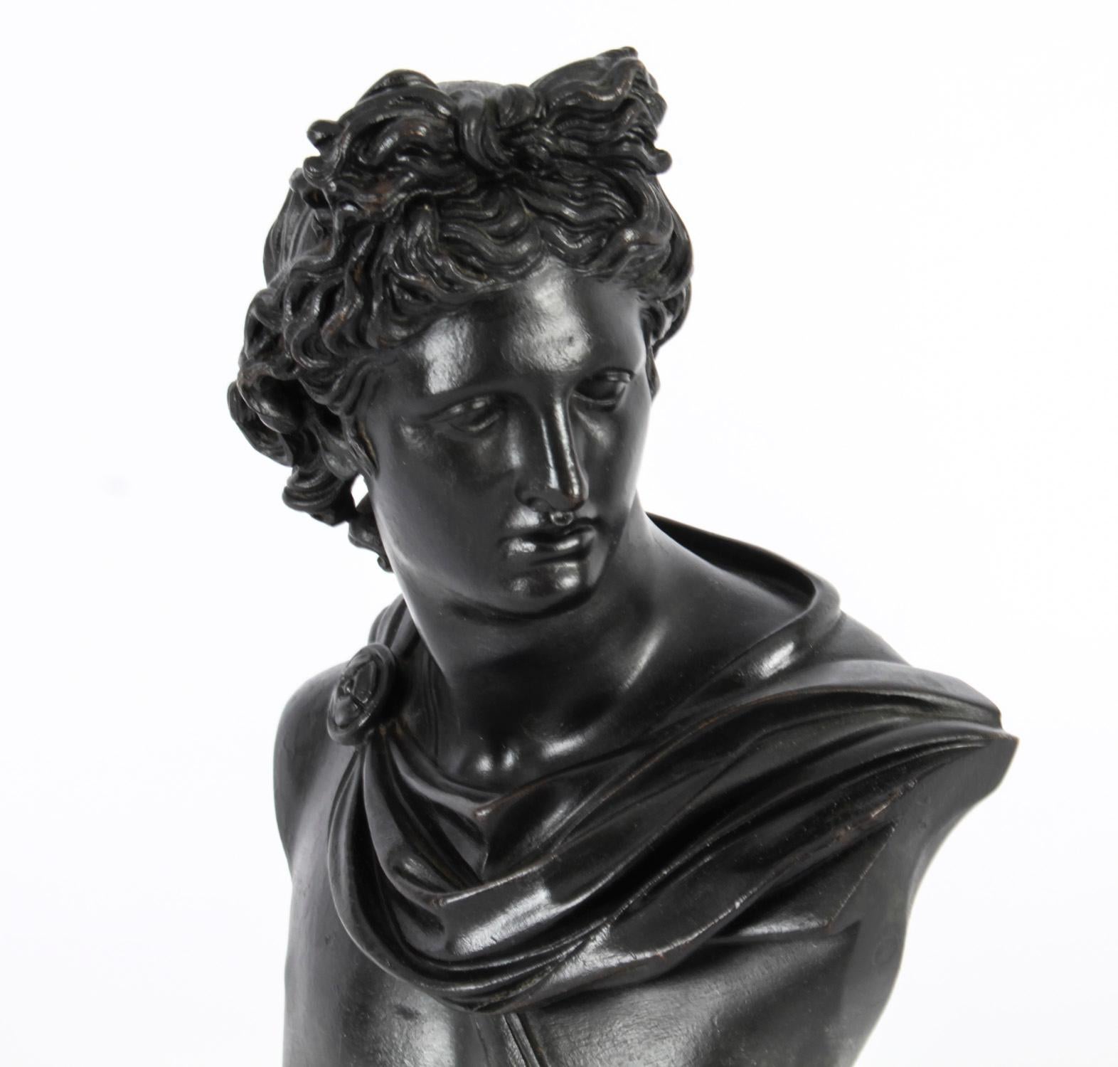 Antique Pair Italian Grand Tour Bronze Busts Apollo & Diana, 19th C 14