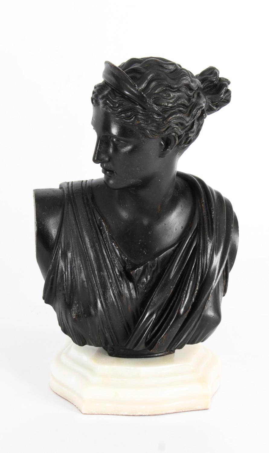 Antique Pair Italian Grand Tour Bronze Busts Apollo & Diana, 19th C In Good Condition In London, GB