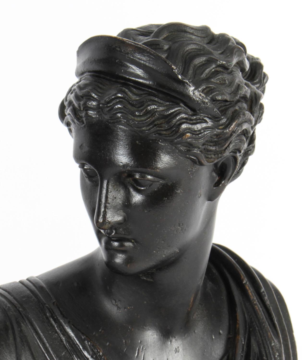 Antique Pair Italian Grand Tour Bronze Busts Apollo & Diana, 19th C 1