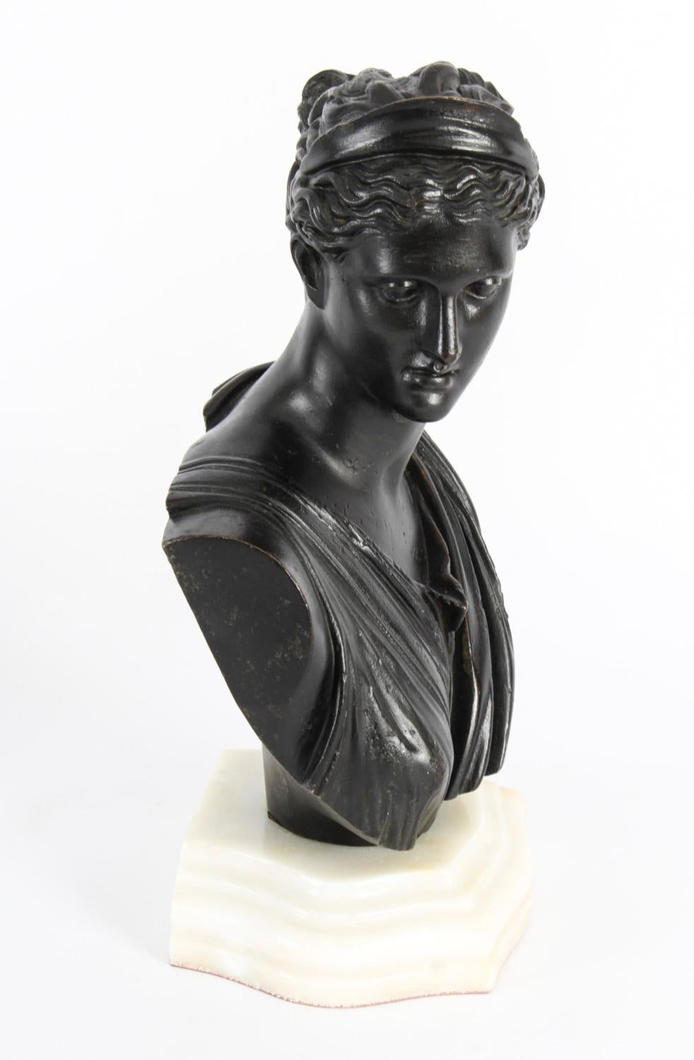 Antique Pair Italian Grand Tour Bronze Busts Apollo & Diana, 19th C 4